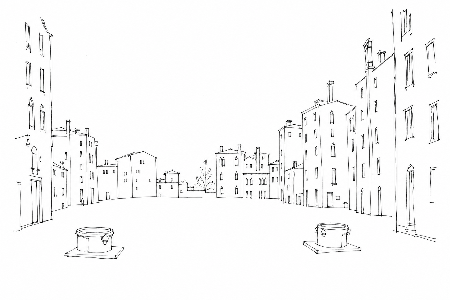 Campo del Ghetto Nuovo: very tall houses, wells and memory in a strangely wide space