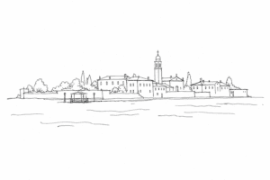 San Servolo vista come profilo minimale nella laguna