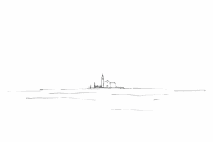 Profilo minimale dell’isola di San Clemente nella laguna di Venezia