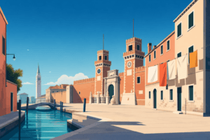 Castello a Venezia con Arsenale, panni stesi e campo quotidiano