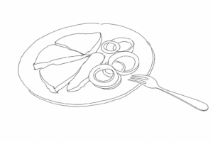 Disegno minimale di fegato alla veneziana con cipolle