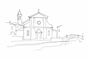 Disegno minimale della chiesa di San Sebastiano a Dorsoduro.