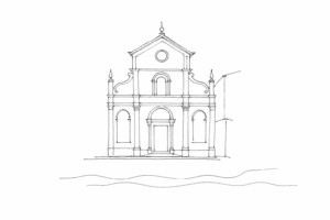 Disegno minimale della facciata di Santa Maria dei Miracoli a Venezia