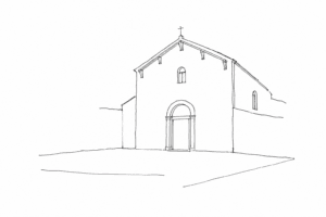 Disegno minimale di San Giacomo dall’Orio nel suo campo a Santa Croce