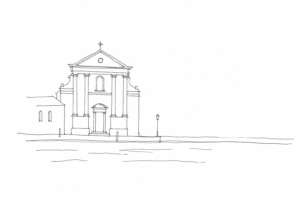 Facciata dei Gesuati alle Zattere in disegno lineare