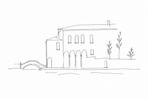 Disegno minimale della Querini Stampalia con ponte e acqua