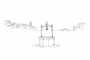 Vera da pozzo stilizzata in un campo veneziano