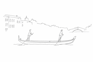 Traghetto da parada stilizzato sul Canal Grande a Venezia