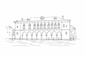 Disegno minimale del Fontego dei Turchi sul Canal Grande