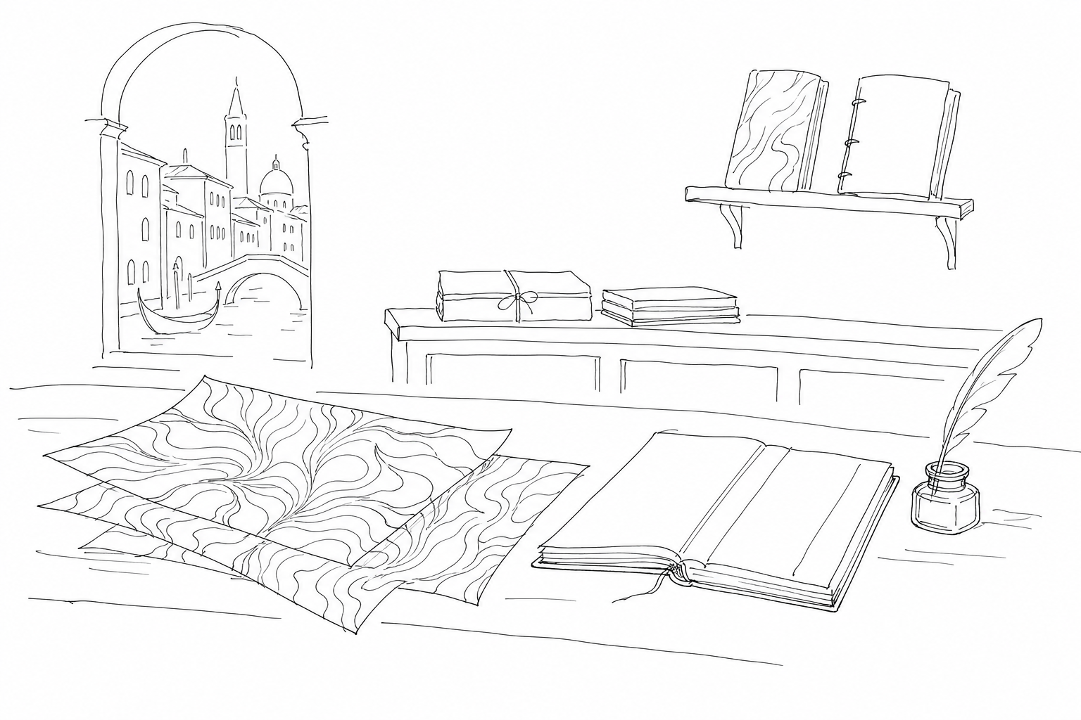 Illustration for Marbled paper in Venice: colors on water and workshops that seem like alchemy laboratories