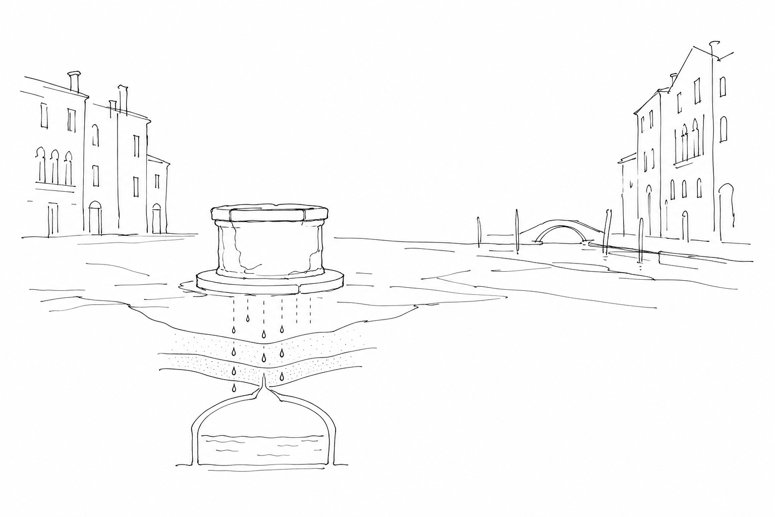 Illustration for Campo del Ghetto Nuovo: very tall houses, wells and memory in a strangely wide space
