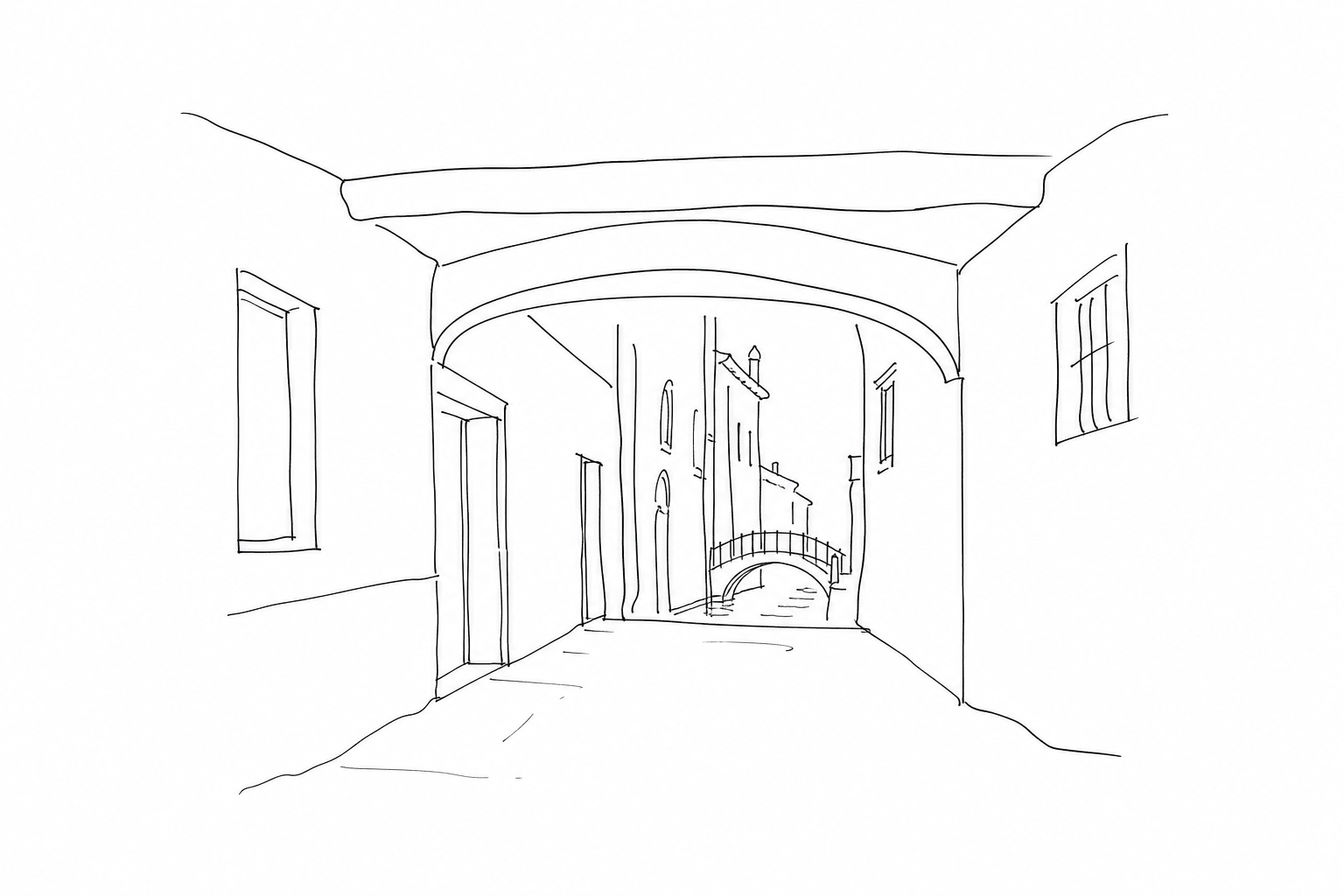 Illustration for Sottoporteghi veneziani: piccoli tunnel urbani dove la città cambia improvvisamente ritmo