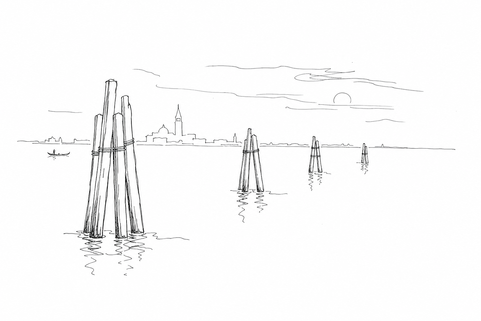 Illustration for Briccole in laguna: i pali che guidano le barche e disegnano il paesaggio veneziano