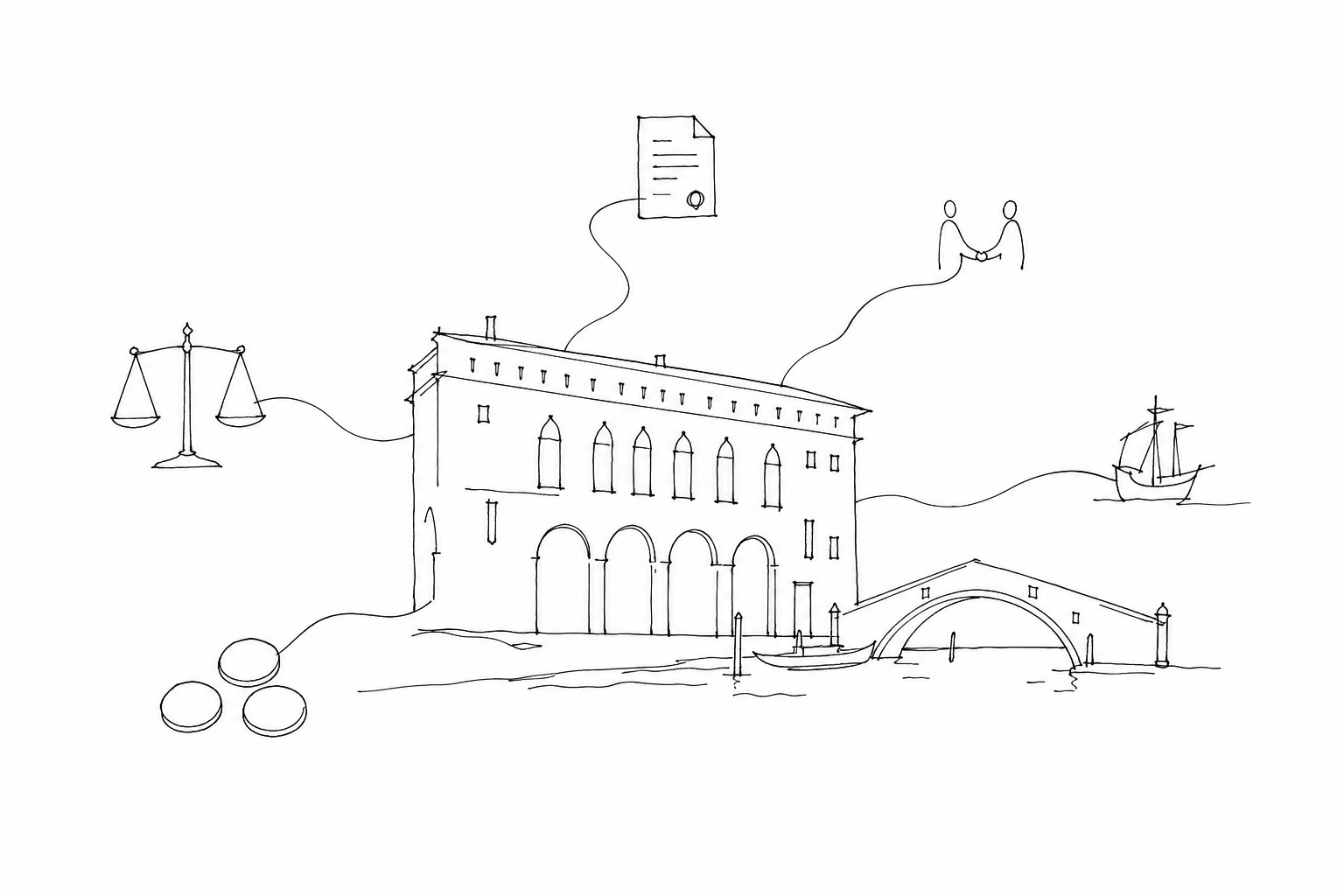 Illustration for Palazzo dei Camerlenghi: money, public offices and economic power next to Rialto