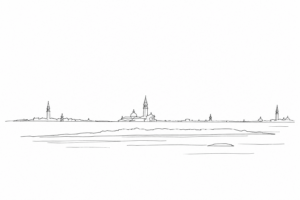 Disegno minimale di barene e velme nella laguna di Venezia