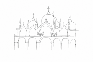 Disegno minimale dei cavalli sulla Basilica di San Marco