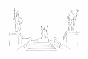 Scala dei Giganti stilizzata nel cortile di Palazzo Ducale.