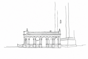 Disegno minimale della Loggetta del Sansovino ai piedi del Campanile.