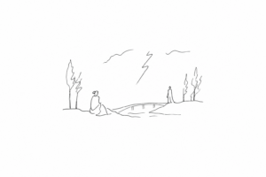 Disegno minimale ispirato alla Tempesta di Giorgione