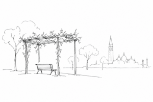 Disegno minimale dei Giardini Reali vicino a San Marco.