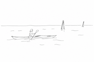 Kayak in laguna con bricole disegnato a linee nere