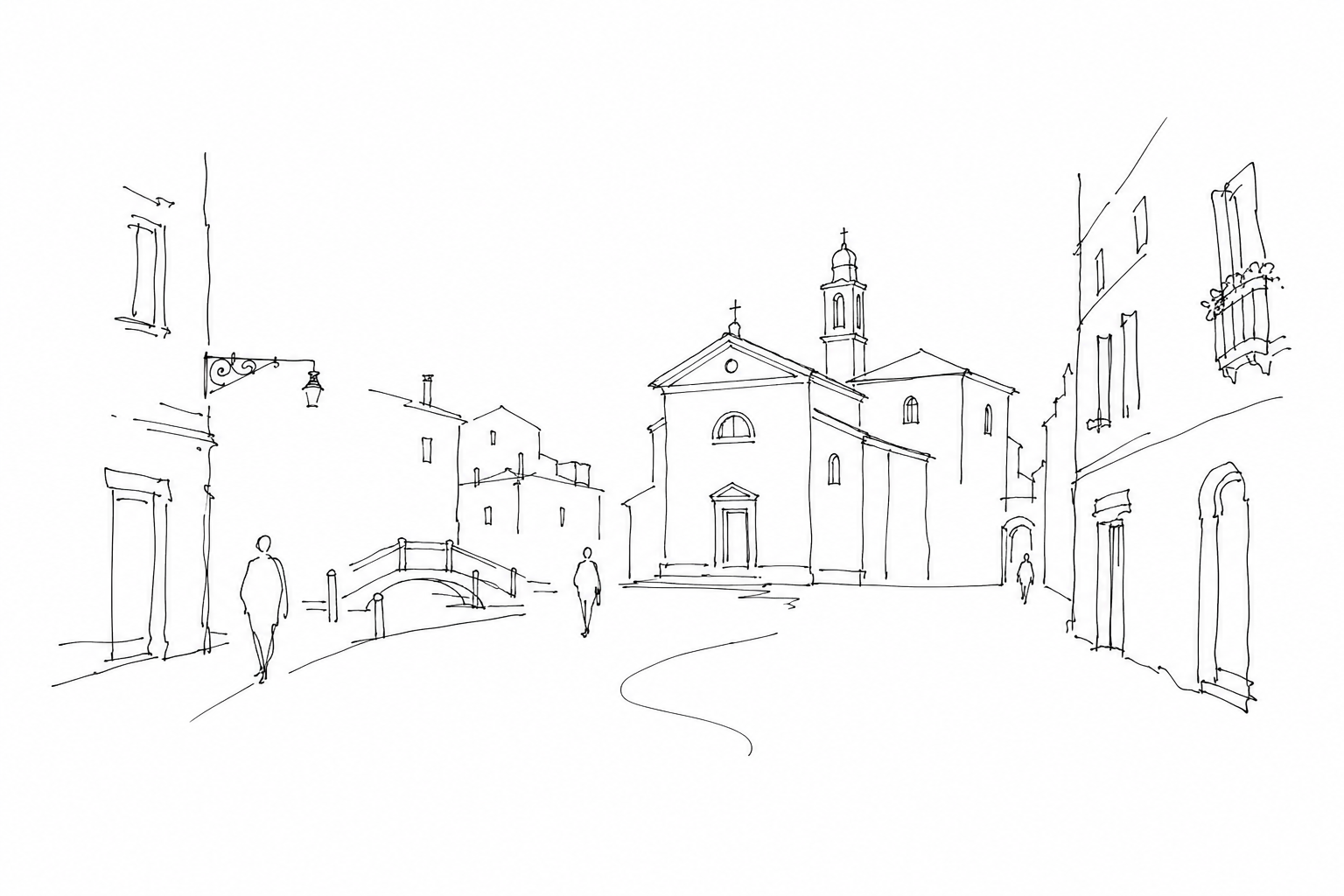 Illustration for Campo San Luca: la Venezia del passaggio rapido, tra caffè, uffici e calli che si incrociano