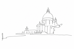 Santa Maria della Salute disegnata con linee minime.