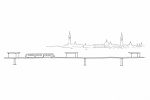 People Mover di Venezia stilizzato tra Tronchetto, porto e Piazzale Roma