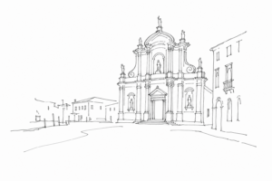 Disegno minimale della facciata di Santa Maria del Giglio