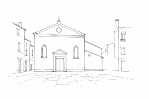 Disegno minimale della facciata di San Zulian a Venezia
