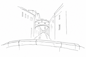 Ponte della Paglia e Ponte dei Sospiri in disegno lineare.