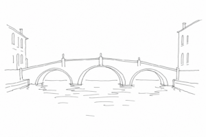 Illustrazione minimale del Ponte dei Tre Archi.