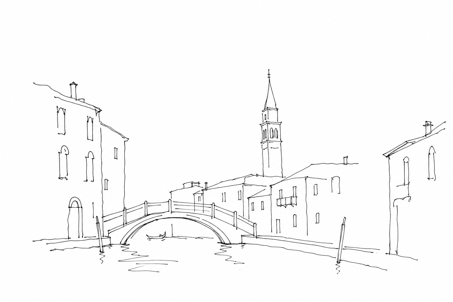 Calle veneziana disegnata a linee nere minimali