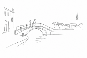 Disegno minimale di una passeggiata lenta a Venezia