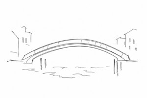 Disegno minimale del Ponte della Costituzione a Venezia.