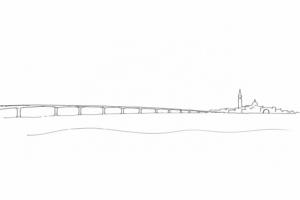 Ponte della Libertà disegnato tra laguna e Venezia