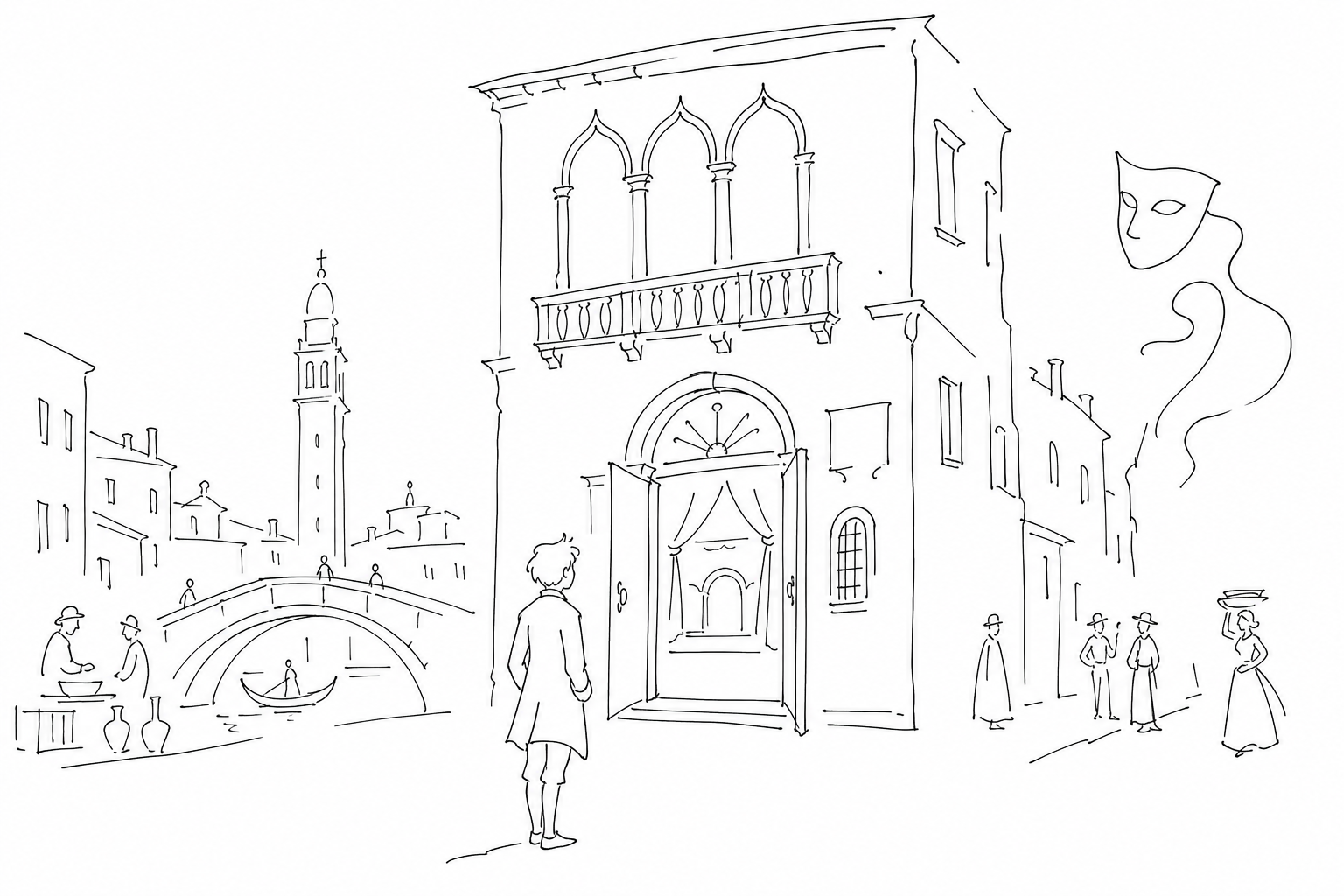 Illustration zu Casa Goldoni: das venezianische Theater durch einen Palast in San Polo betreten